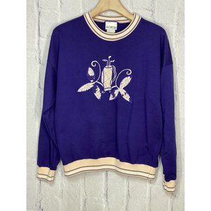 Vintage Marcia 80s 90s Womens Sweatshirt Purple Embroidered‎ Golf Sz L USA